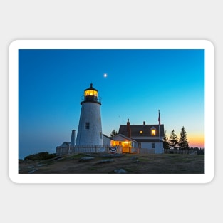 Crescent Moon over the Pemaquid Point Lighthouse Pemaquid ME Sticker